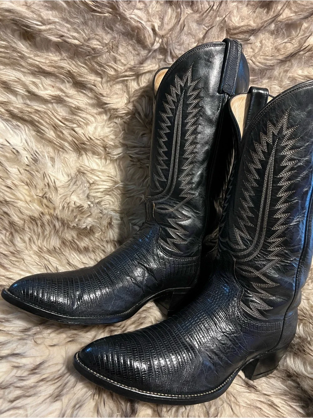 Dan Post Men Black Lizard & Leather Western Cowboy Boots Sz 9.5 E